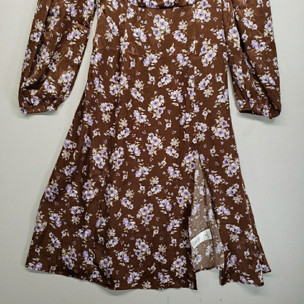 Mi Ami Francescas Long Sleeve Maxi Dress Slit Brown Purple Floral New With Tags - Picture 4 of 9